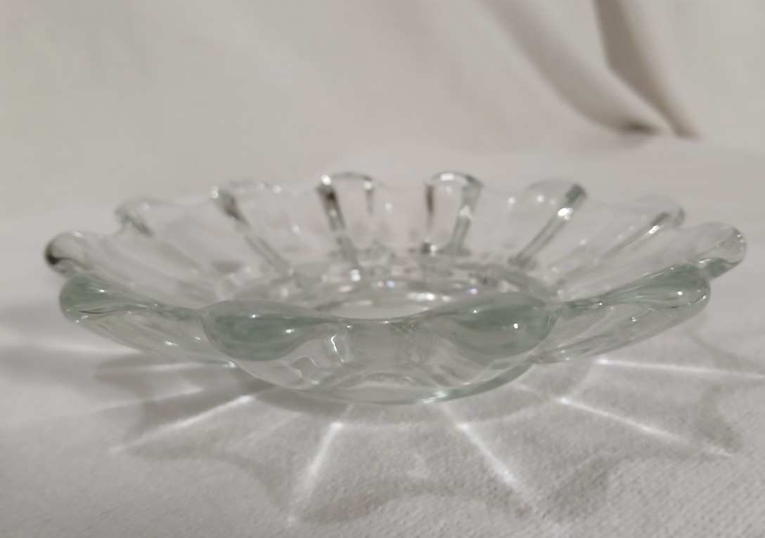 Vtg Sun Flower Pressed Clear Glass Candle Holder Bowl Trinket Dish 5.5″ USA