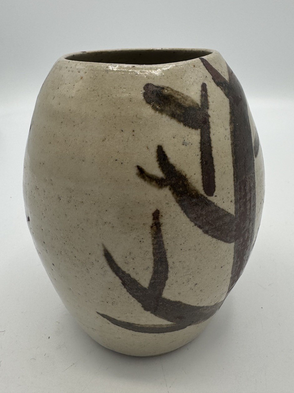 Signed Studio Pottery Vase Tree Motif Hand Thrown Stoneware Rustic Woodland 4.5″