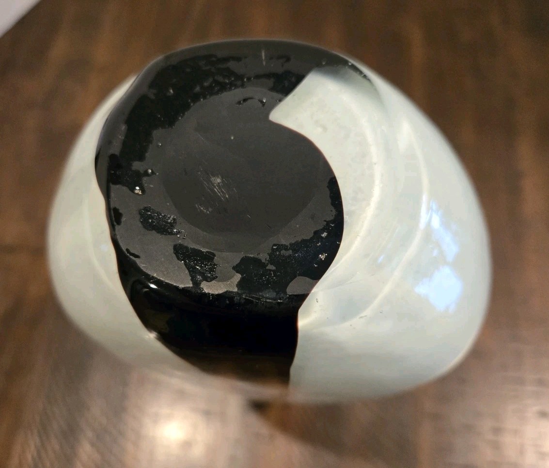 Modern Abstract Glass Blown Art Vase Black And White 10″T