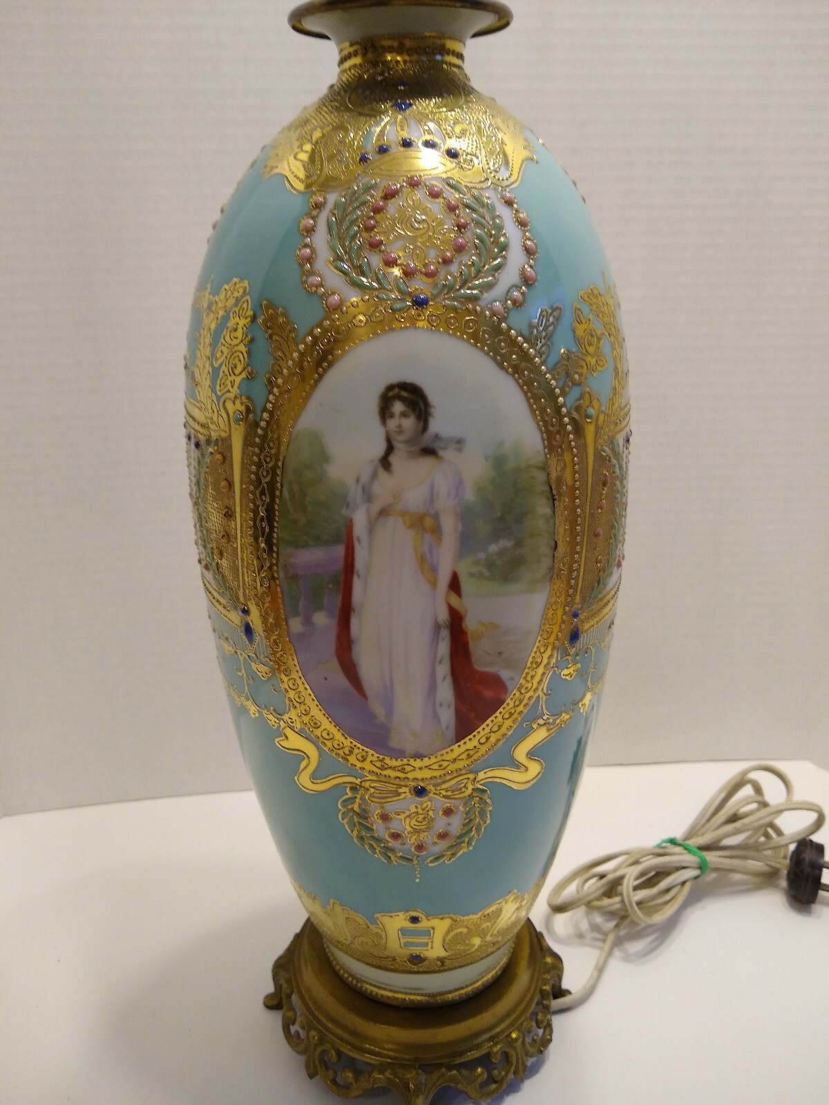 Rare Nippon Noritake Queen Louise Portrait Vase ~ 14 Inch Lamp ~ Circa 1890