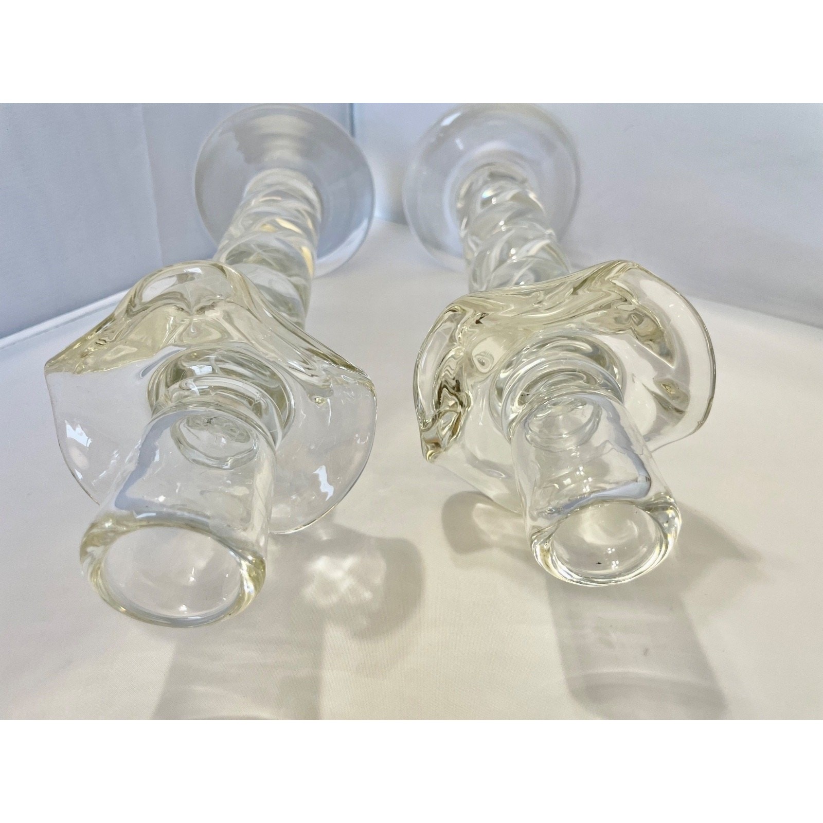 Murano Clear Crystal Glass Air Twist Stem Candlestick Holders
