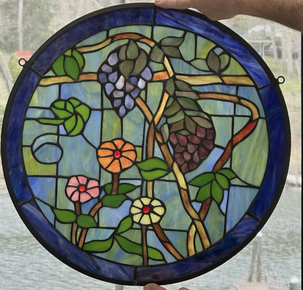 Stained Glass Handcrafted Tiffany Style 20″ Round Window Panel Suncatcher Art