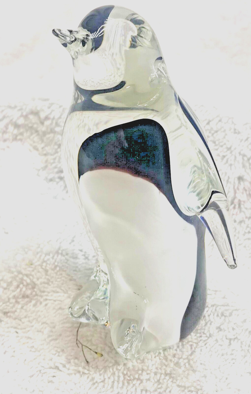 Art Glass Penguin Figurine Paperweight Black,White ,Clear Head 5″