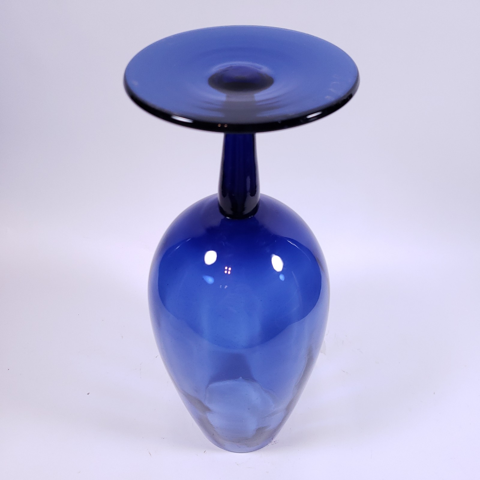 MID CENTURY Sapphire Blue Paneled Optic Footed Empoli Style GLASS BRANDY SNIFTER