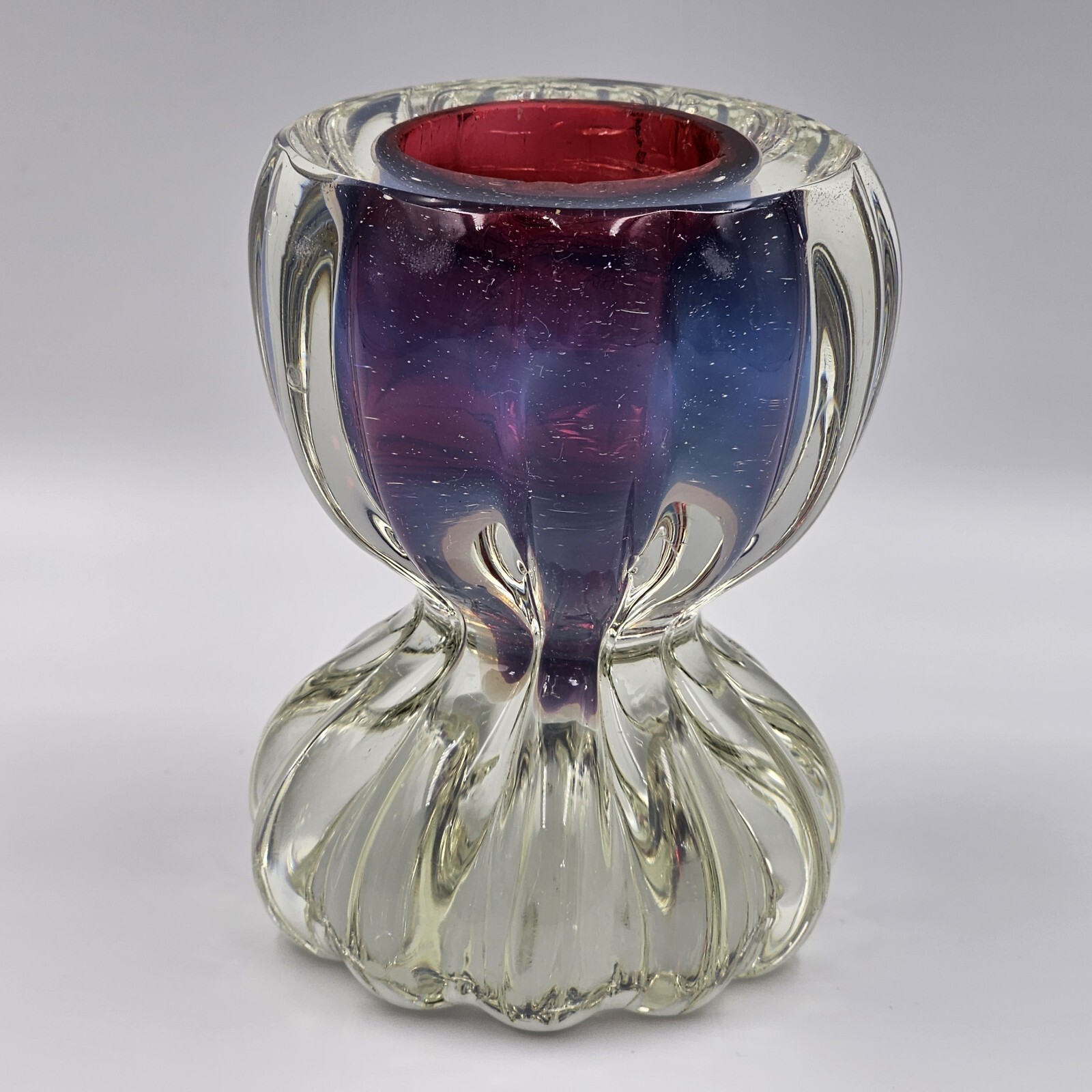 Vintage Sommerso Art Glass Paperweight Inkwell Petal Cased Red Purple READ