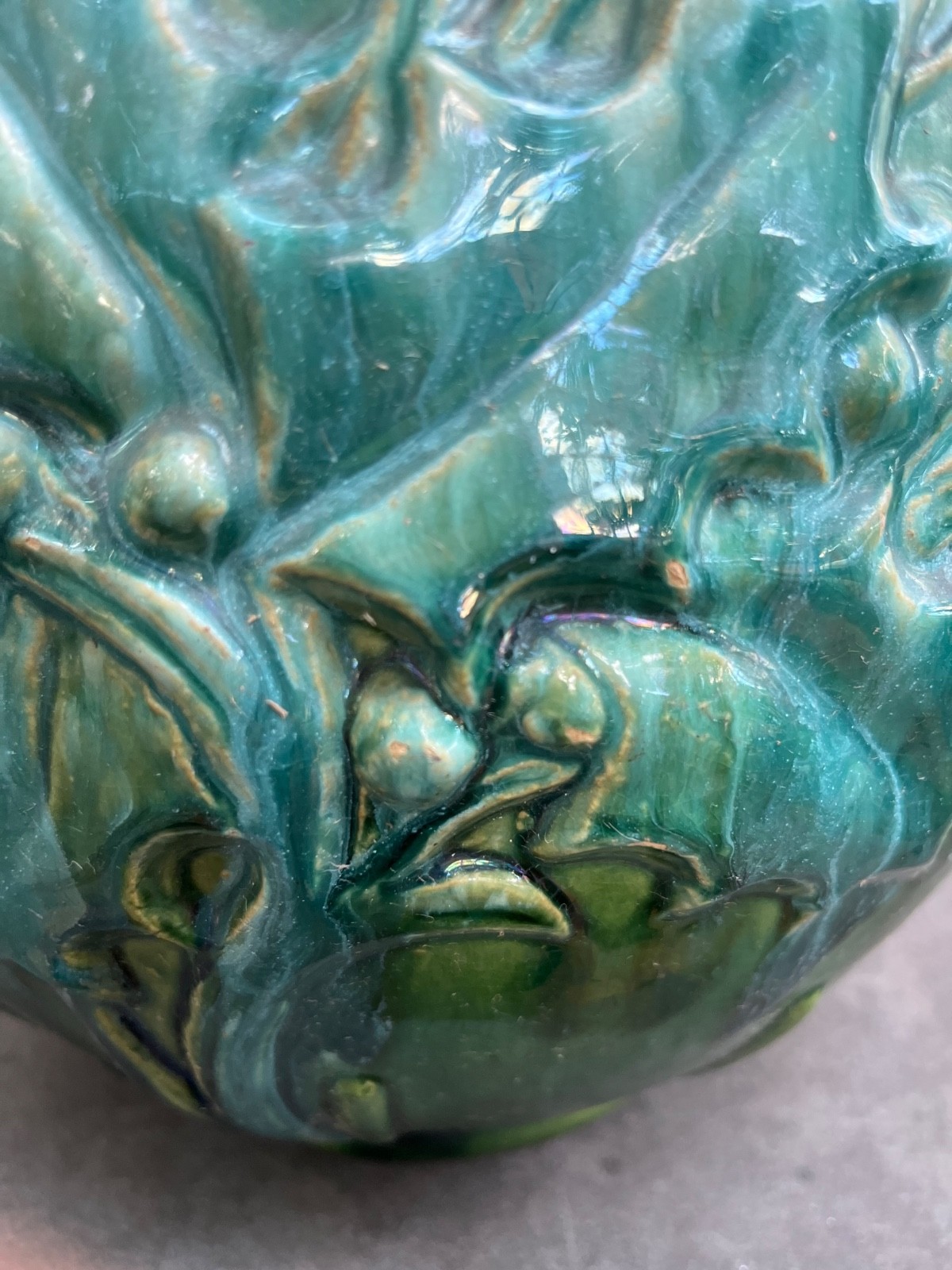 RARE McCoy Pottery Holly Jardiniere Planter Green Glaze 9 1/2″ H x 11 1/2″ READ