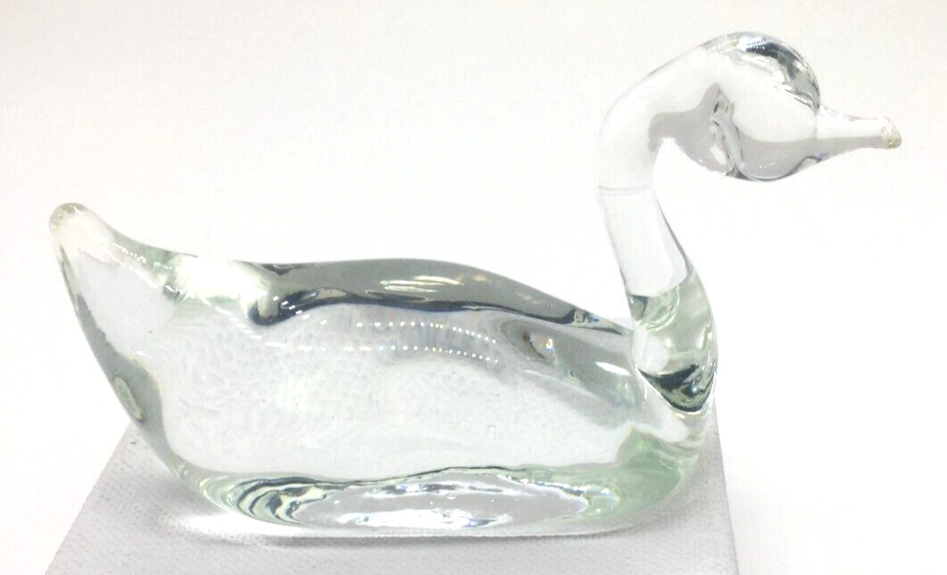 Art Glass Swan Bird Figurine Paperweight crystal clear Graceful floating
