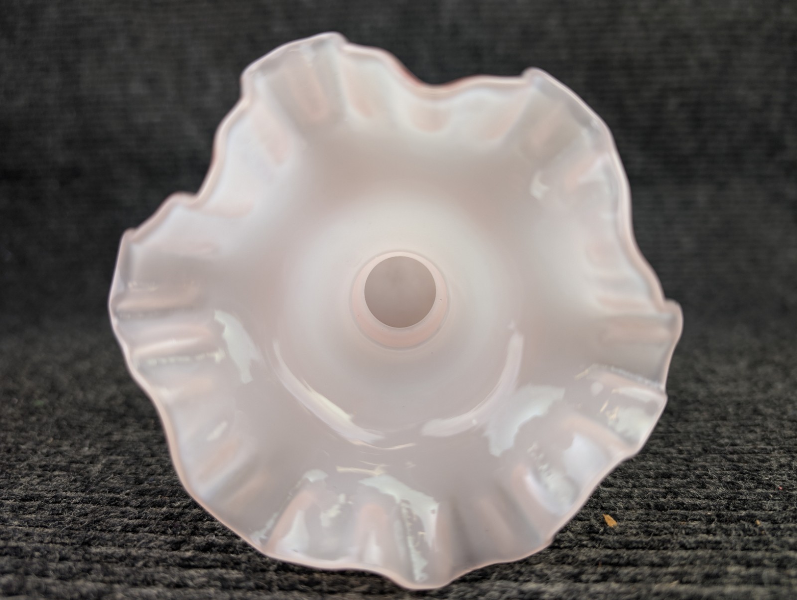 ​2 Vintage Fenton Rosalene Opalescent Pink Melon Vases Crimped Ruffled Rims Pair