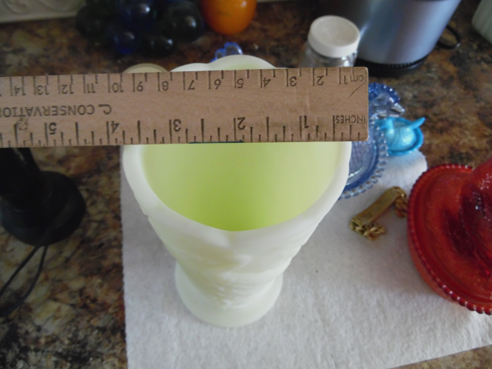 Rare Fenton Peacock Vase, Yellow Custard Glass, Marked, Satin Finish