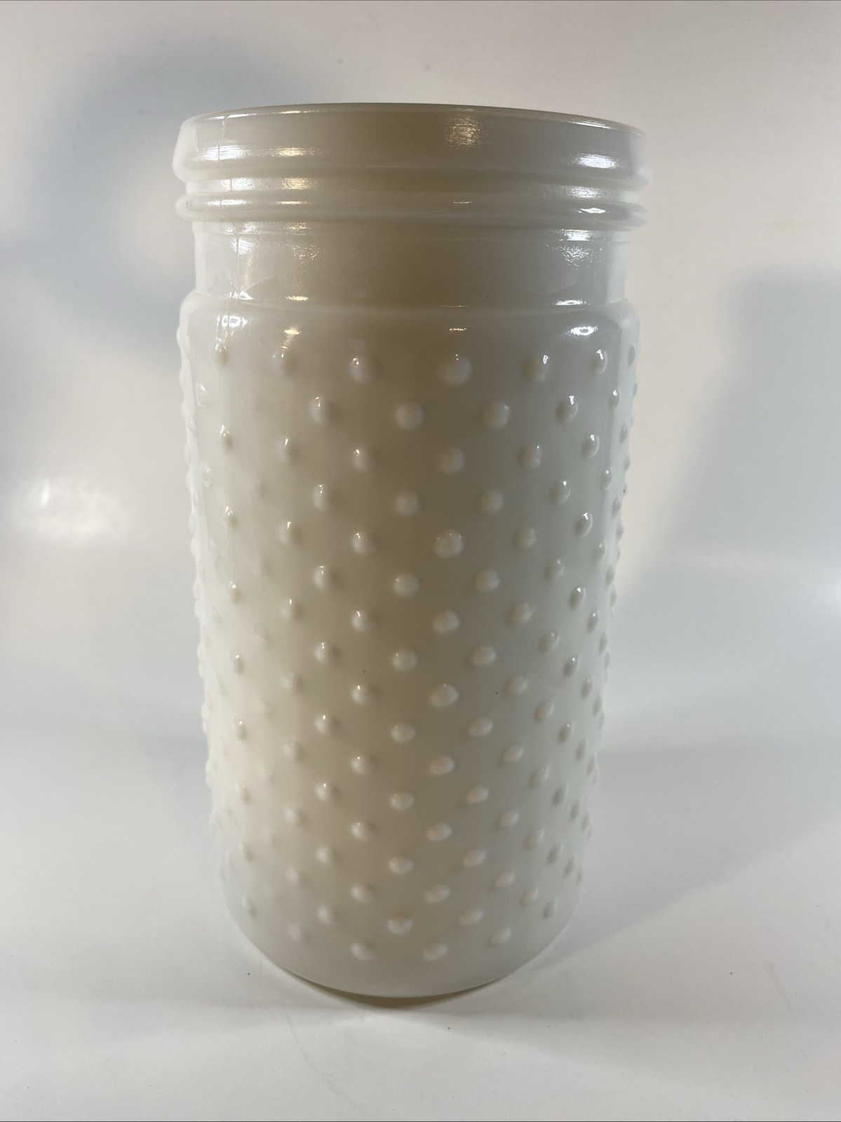 Vintage Milk Glass Jar or Vase with Hobnail pattern 7″ Tall 3 1/2” Diameter