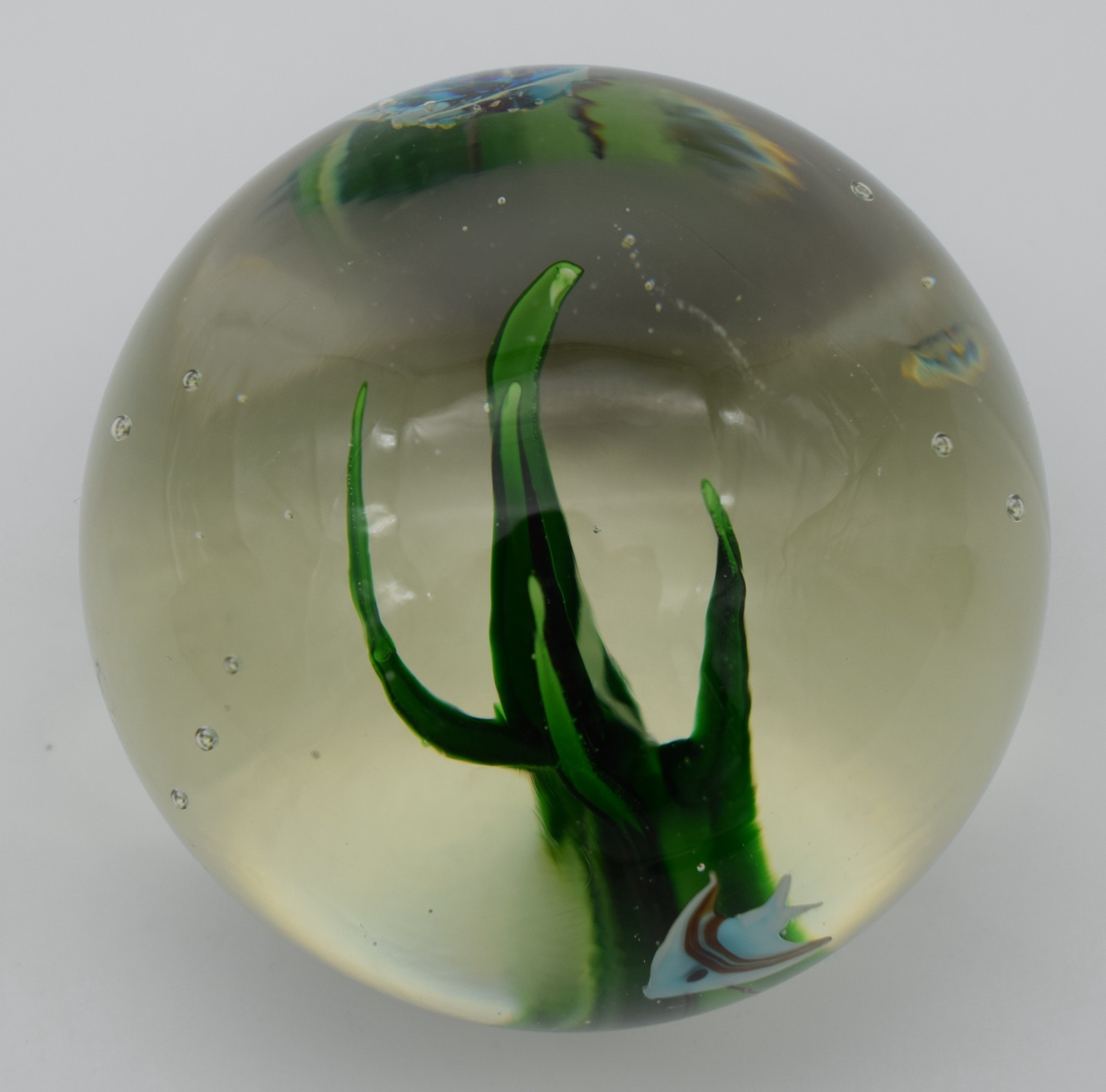 Art Glass Paperweight Seascape Ocean Grass Water Blue Tropical Fish #TB13