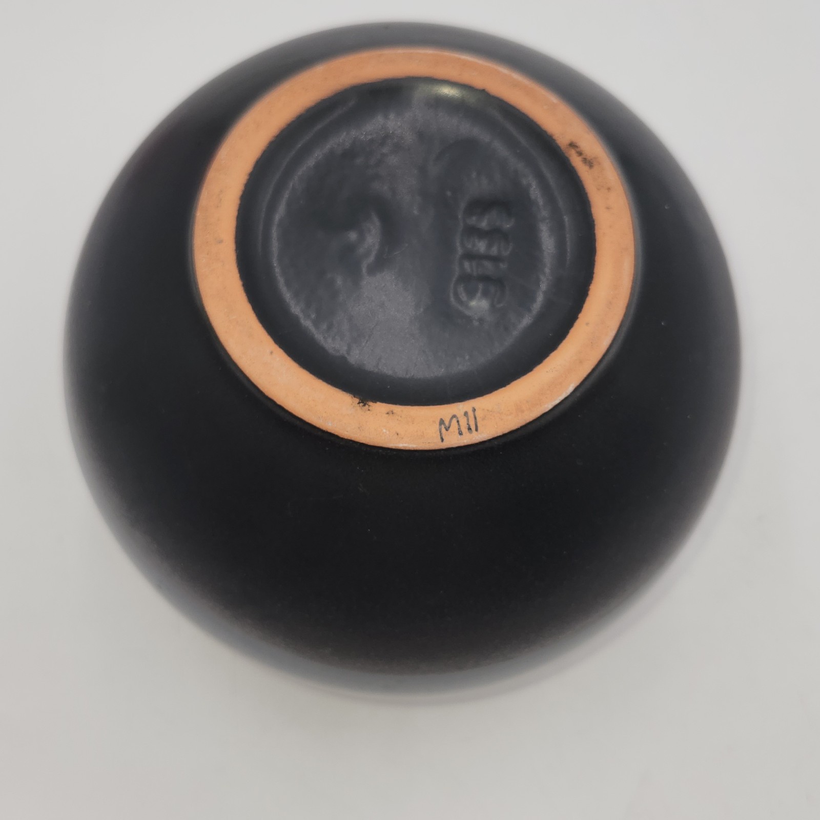 Vintage ORB pink gray Pottery Vase round Sphere Signed