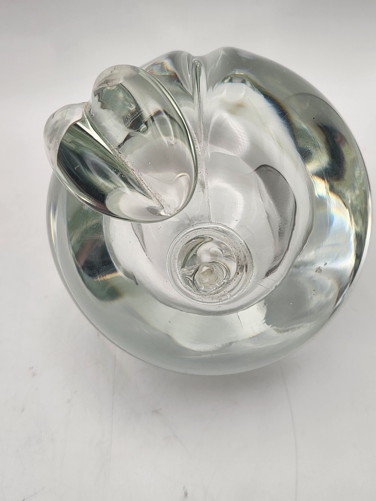 Large Clear Glass Peach Paperweight Handblown 4″ Long Weighs 2lbs