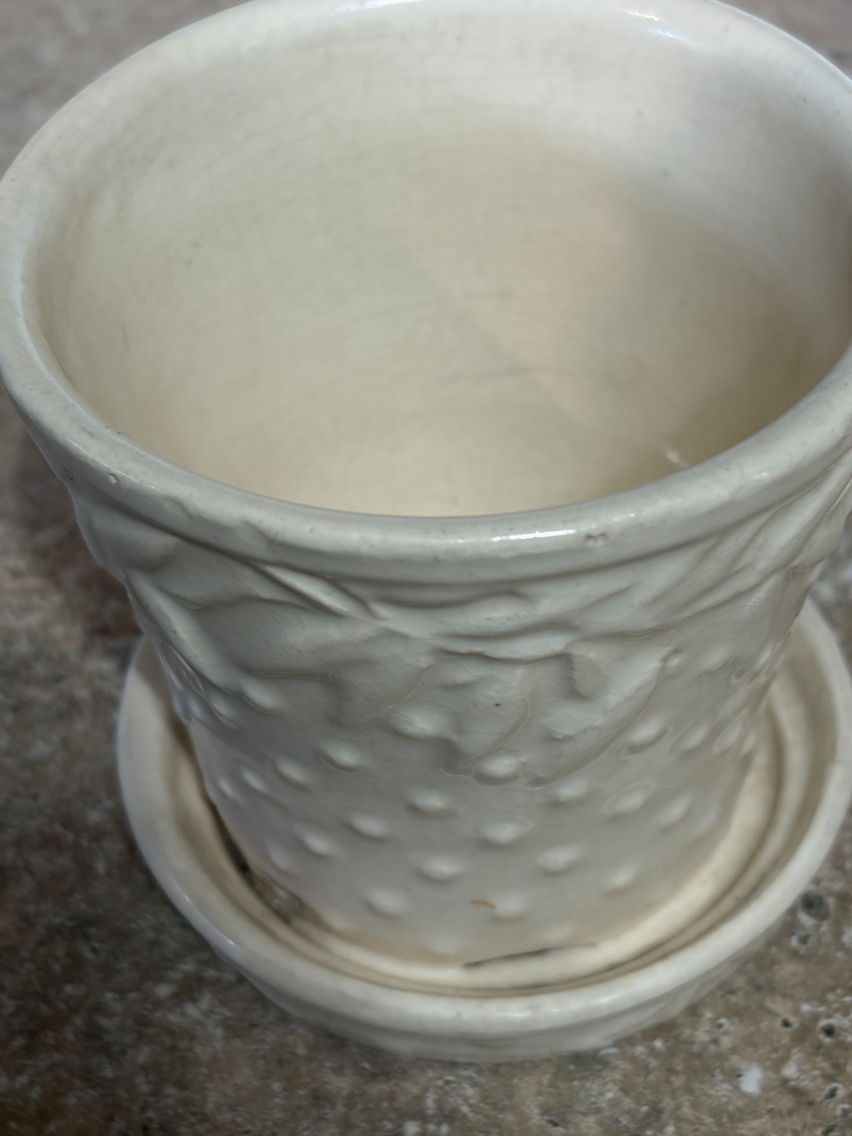 1930’s Nelson McCoy Pottery Planter Leaves Hobnail With Attached Saucer 3.25” H