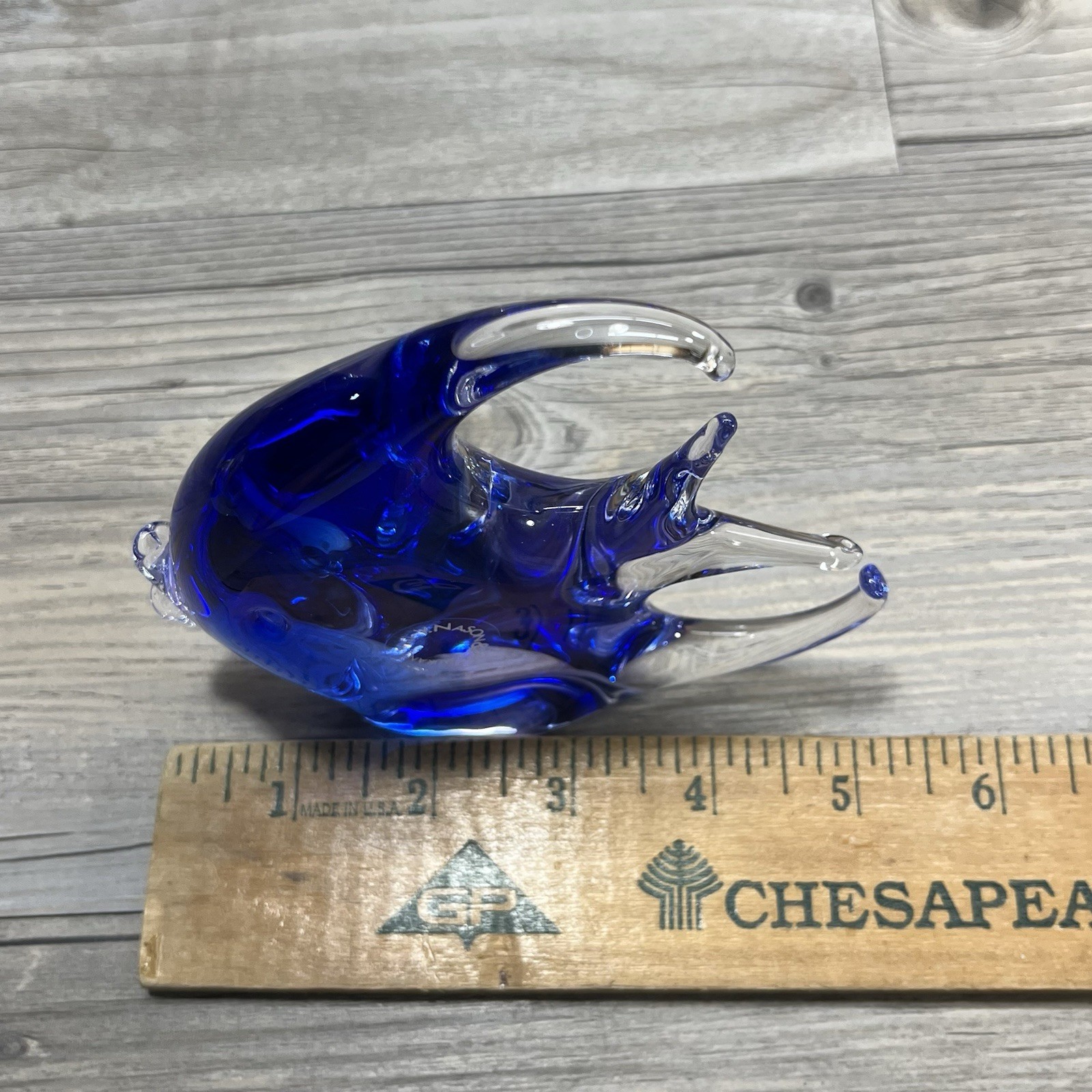 V. Nason & C. Murano Glass Paperweight Angelfish Cobalt Blue Clear Italy 4.5″