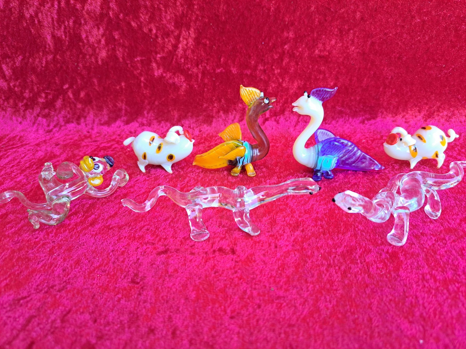 7 Beautiful Glass Figures / Glass Animals: Lizards, Pigs, Dragons, Monkey
