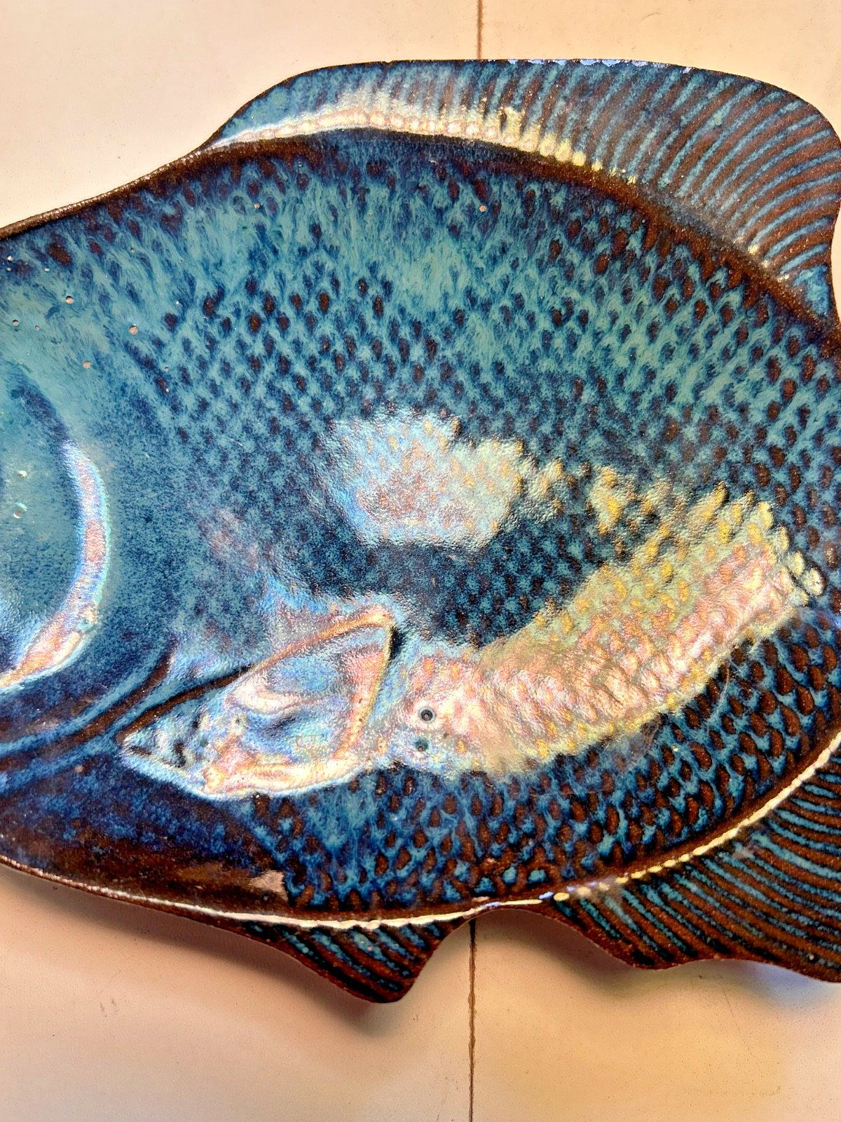 Unique Handmade Pottery Fish Platter Candy Dish By Laurie Berkson Spray CA