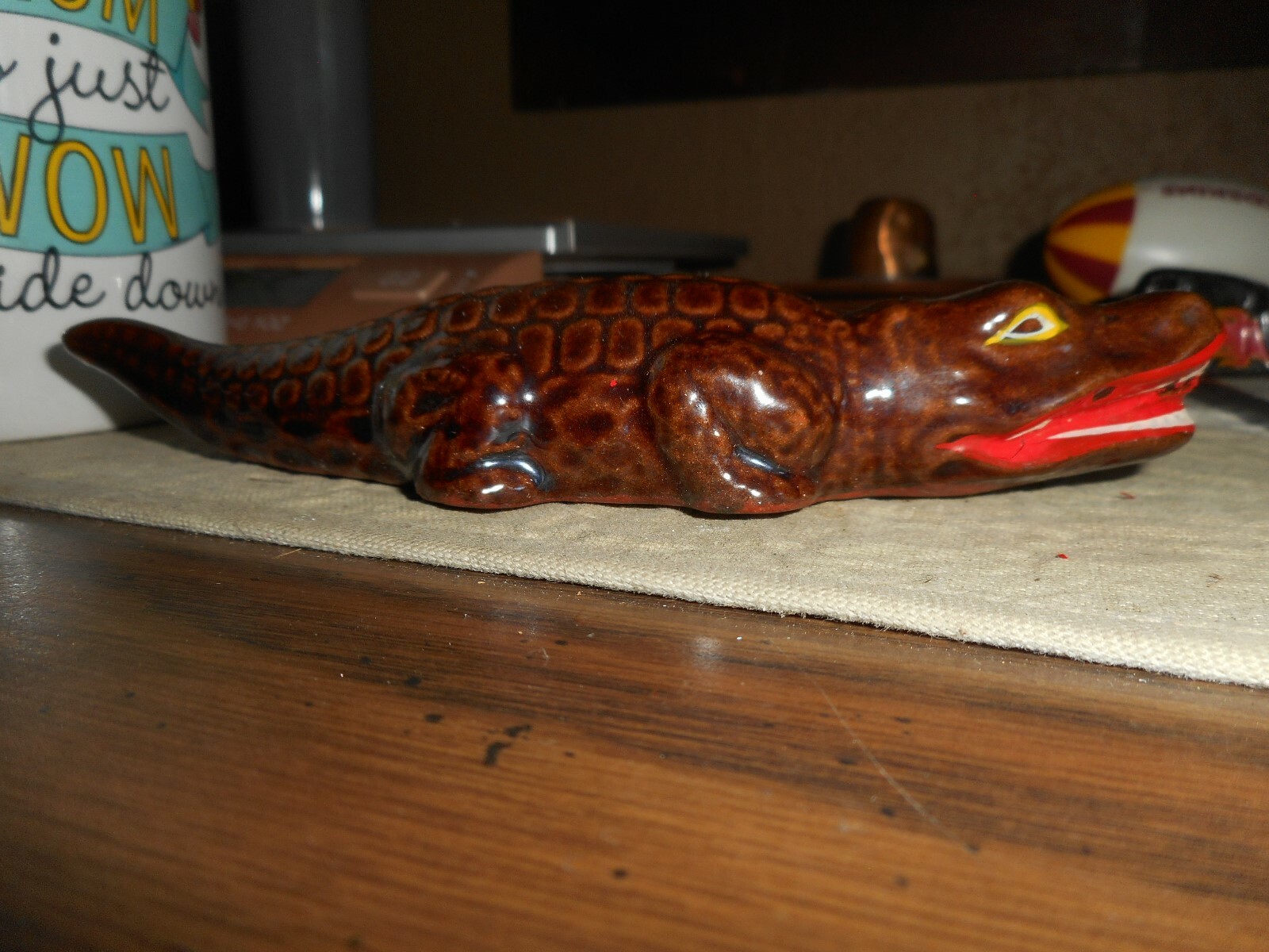 Ceramic Pottery Brown CROCODILE ALLIGATOR Hollow Figurine 6″ NO ISSUES JAPAN