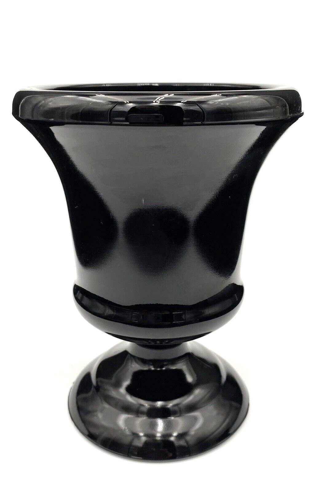 Black (Deep Amethyst) Glass Vase, Art Deco Style, Footed, Urn Shape, 6″