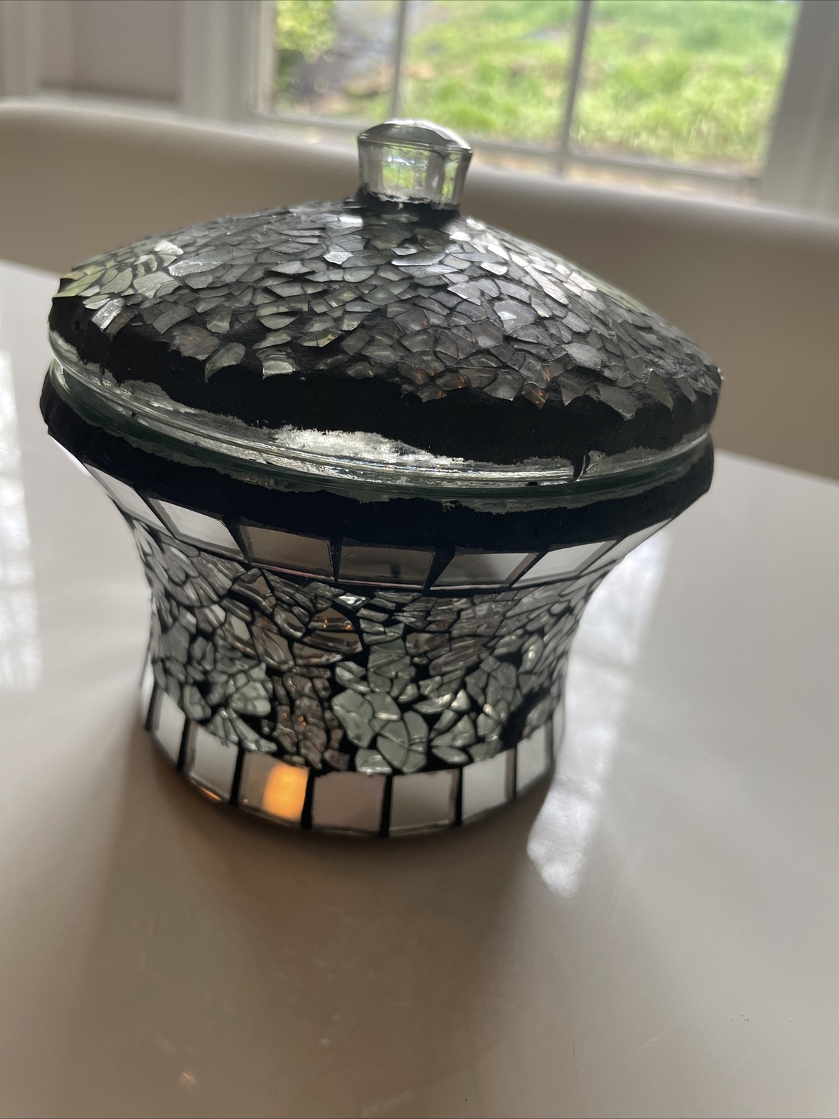 VTG Clear Glass Mosaic Multi-Purpose / Candle Container with Lid Elegant, HEAVY