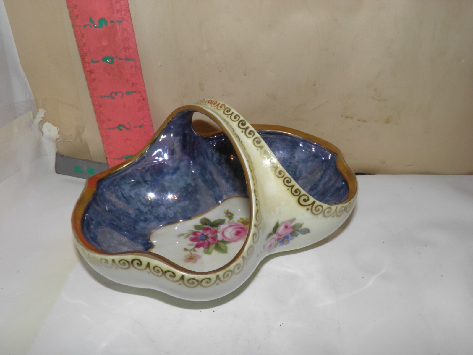 RS GERMANY MARKED FLORAL BASKET – PRETTY , BUT REPAIRED