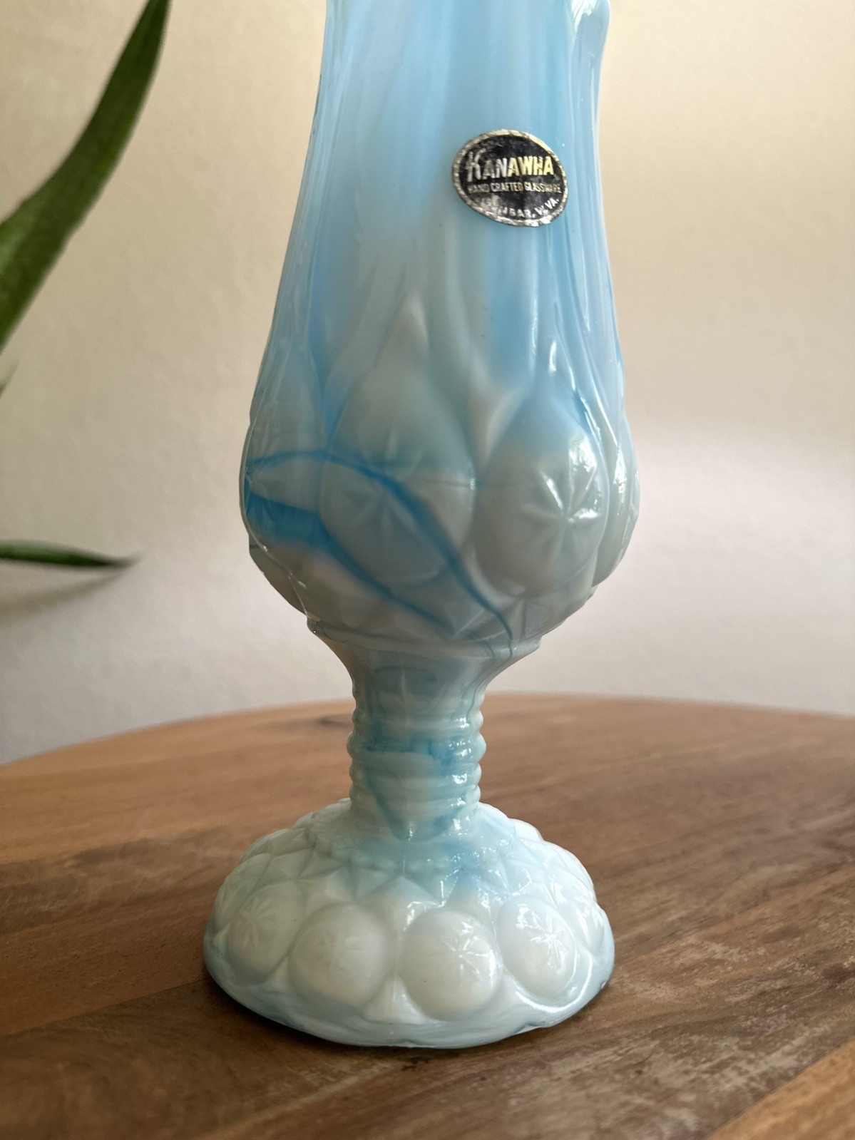 Kanawha Moon And Star Blue Slag Glass Swung Vase End Of Day Excellent Condition
