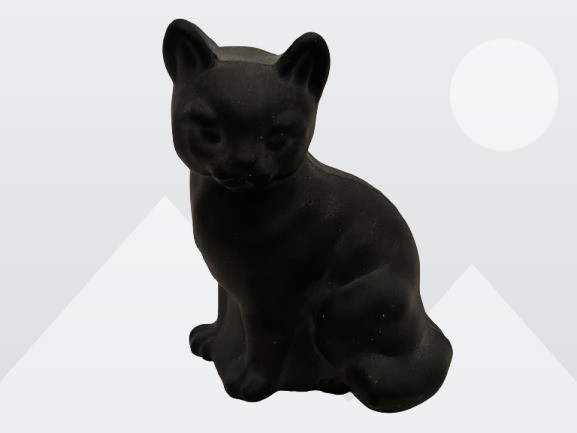 Vintage (1980’s) Fenton Art Glass Matte Black 3.5″ Sitting Cat