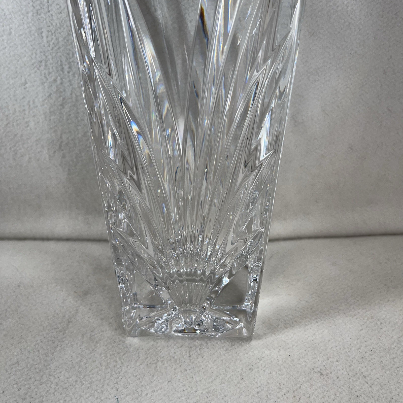 Vtg Heavy Lead Crystal Vase Square Shape W/ Cut Design 10.5 “ Tall