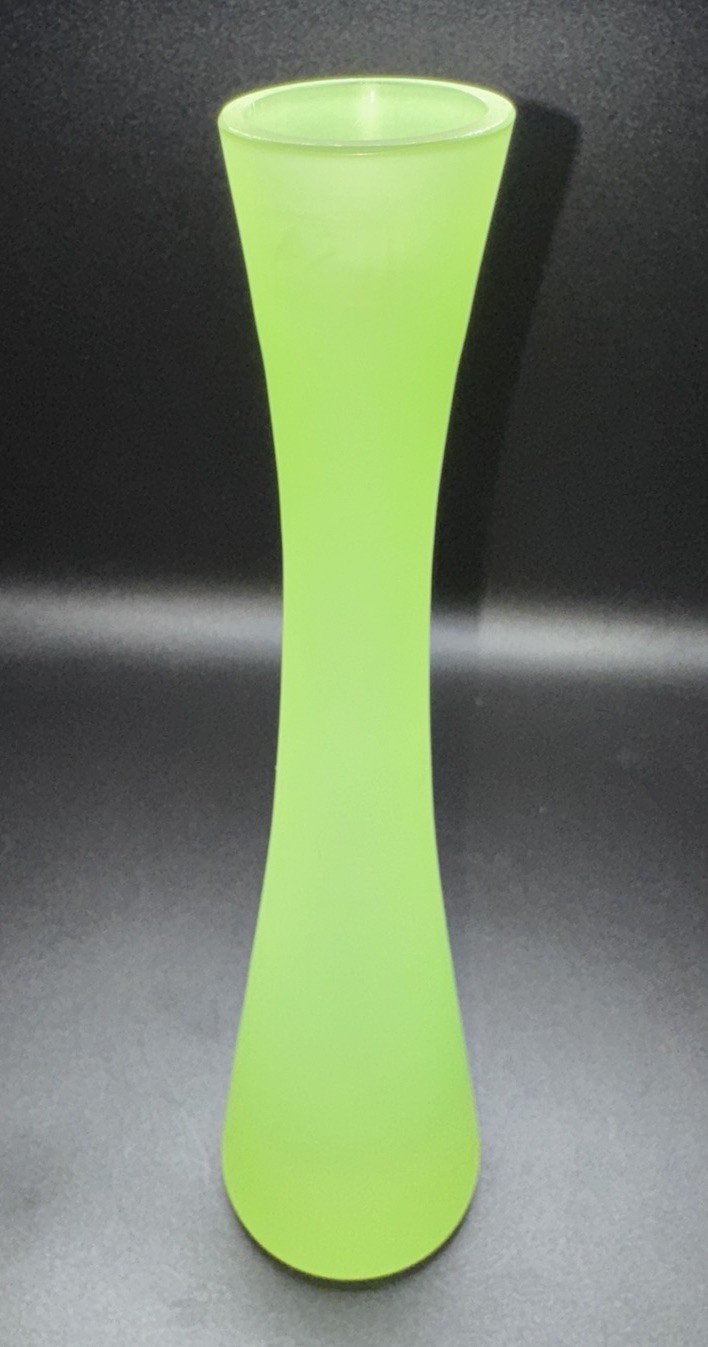 LSA Handblown Green Satin Glass Hourglass Vase 12” Modern Art Glass MCM