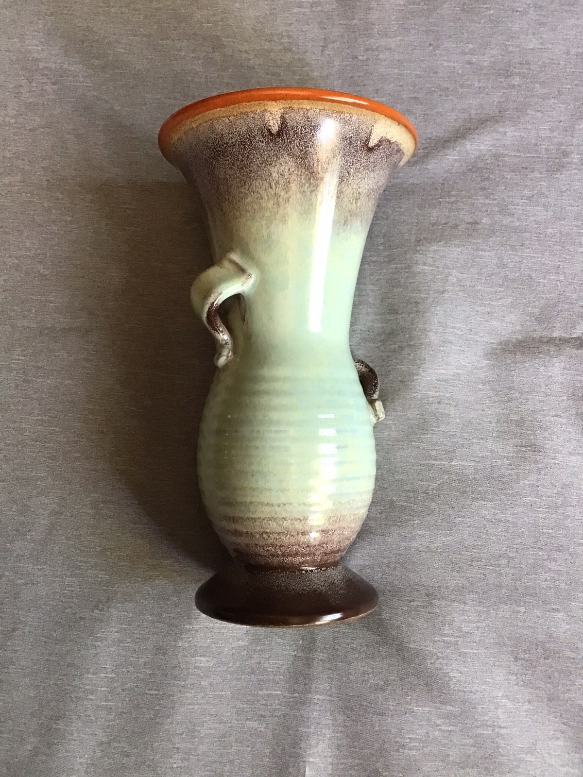 Vintage Steuler Keramic West Germany Ceramic Drip Glaze Vase Mint Green Brown