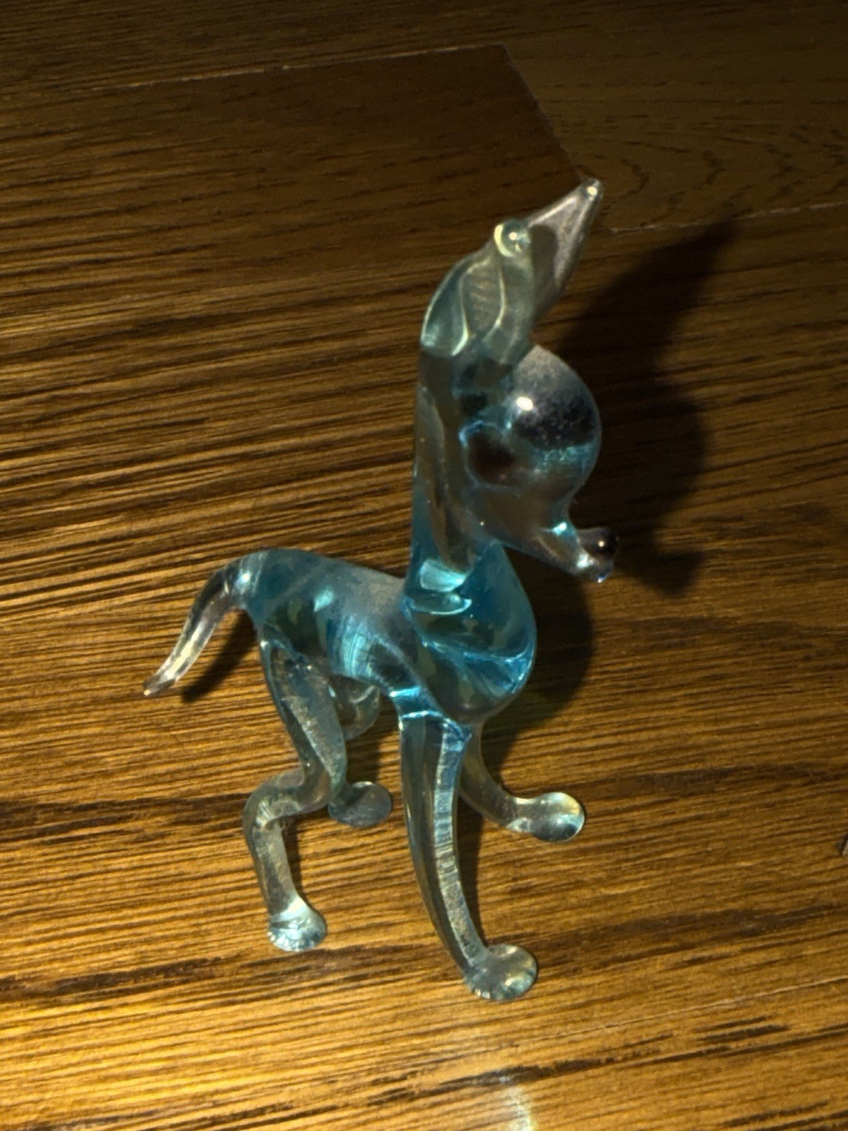 Vintage hand blown blue deer figurine mid century 2 1/2 in miniature