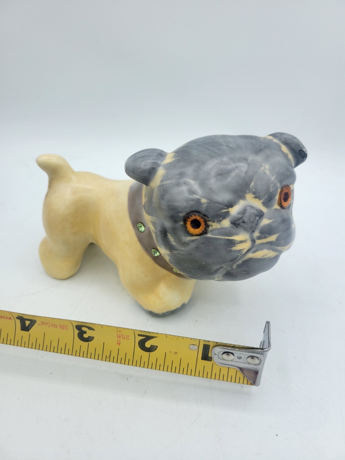 Vintage California USA Pottery Bulldog Figurine Jeweled Collar And Eyes