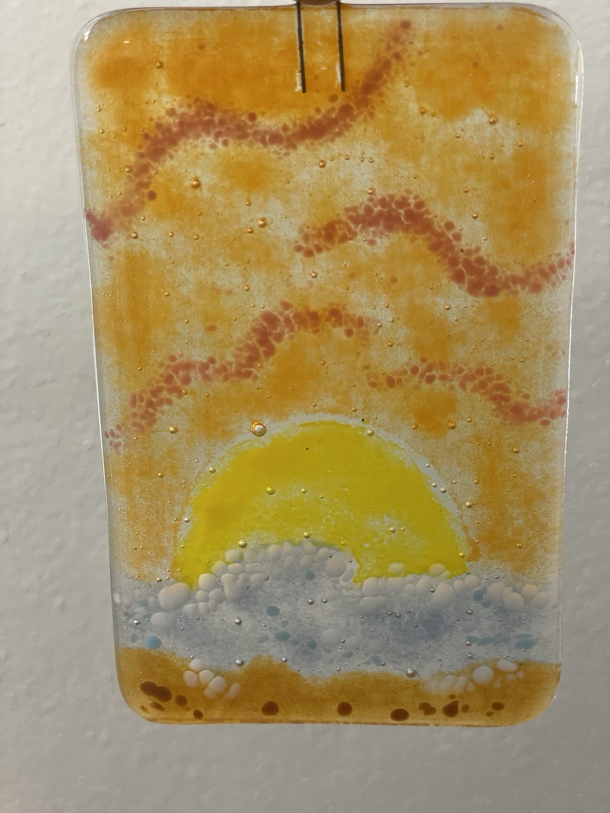 Sunrise Sunset Fused Glass Suncatcher Window Hanging 5”x3”.