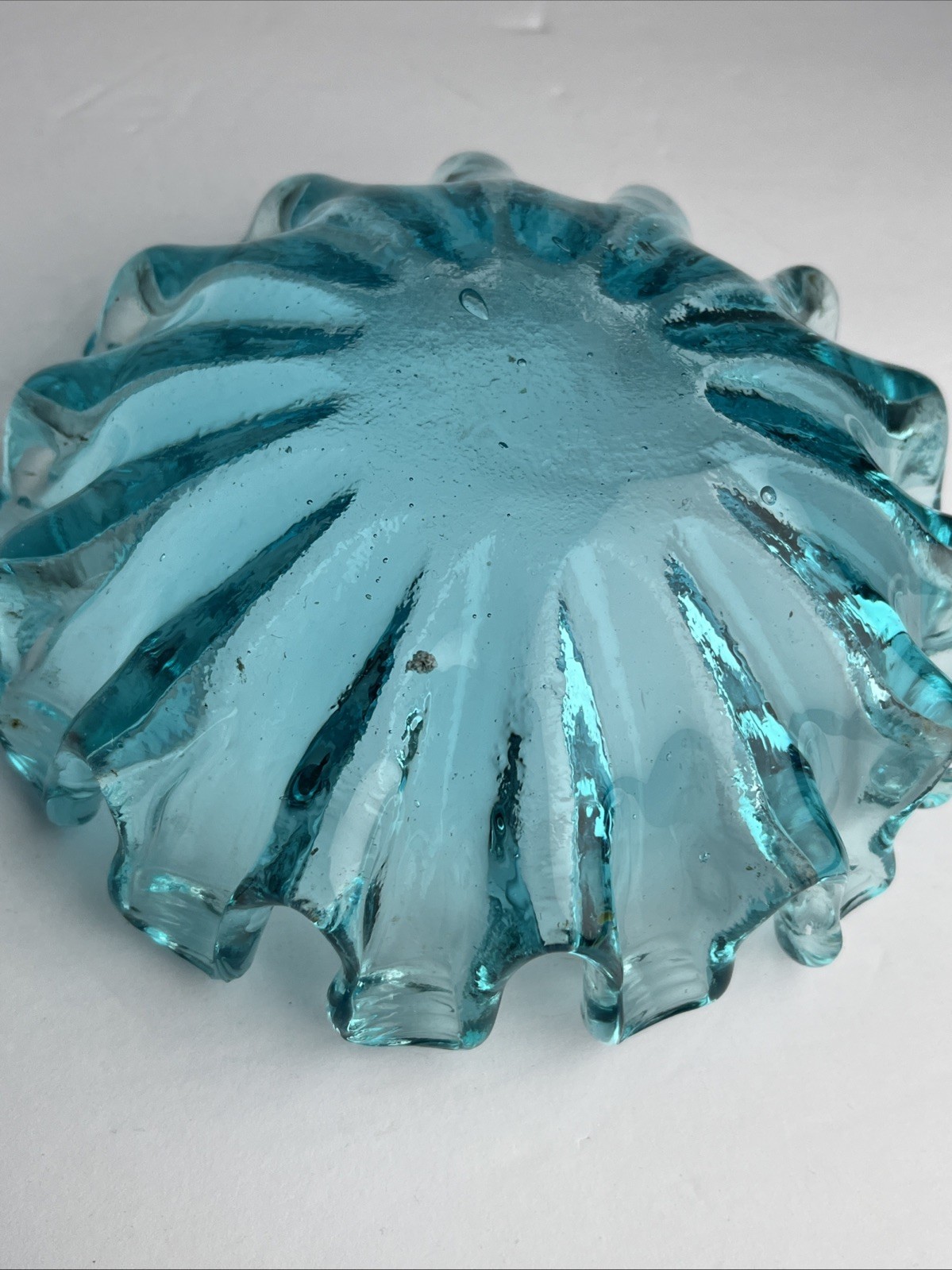 Vintage Blue Glass Ashtray Trinket Dish Candy Bowl Art MCM – 14 Fingers, 6”in