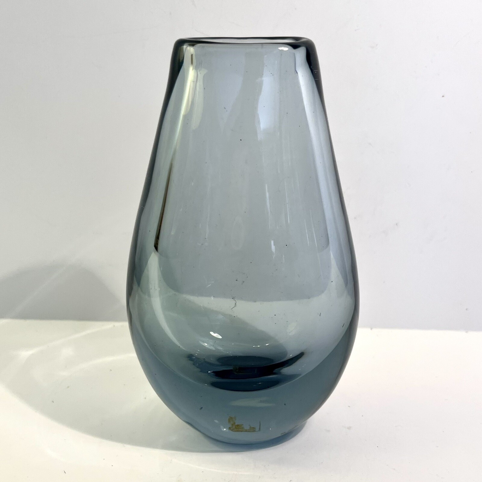 Kosta Glassworks Vase Hand Blown Glass Sweden Smoke Gray Vintage Decor Heavy
