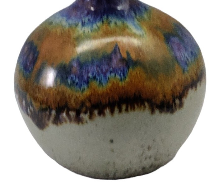 Studio Art Pottery Modern Flambe Bud Vase Pot Purple Brown Signed