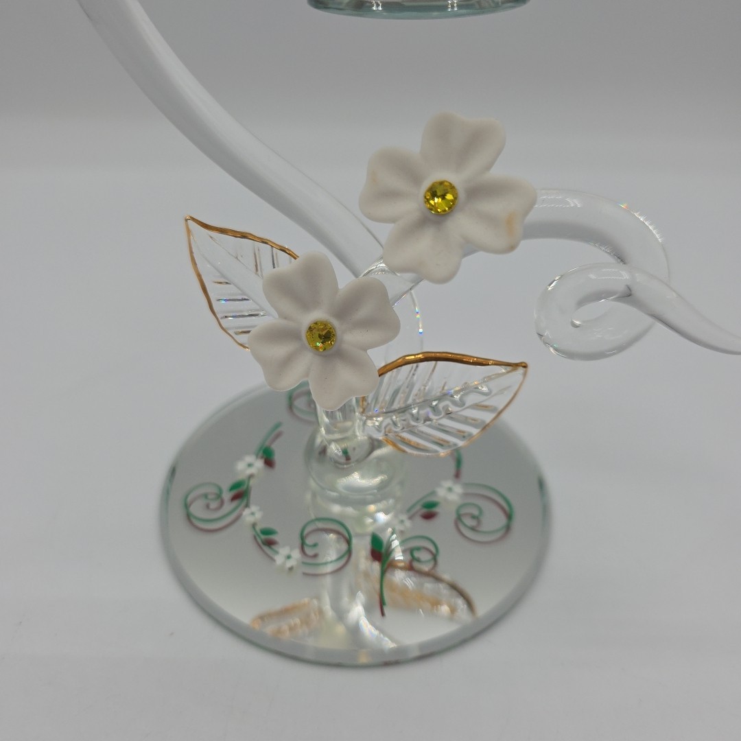 Glass Baron Cardinal Feeder Figurine Handcrafted Blown Glass Birds on Mirror