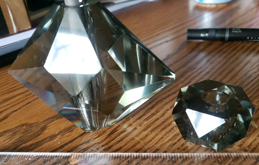 Faceted Heavy 2 Pc Crystal Desk Set Diamond Paperweight Pen Holder Pontil