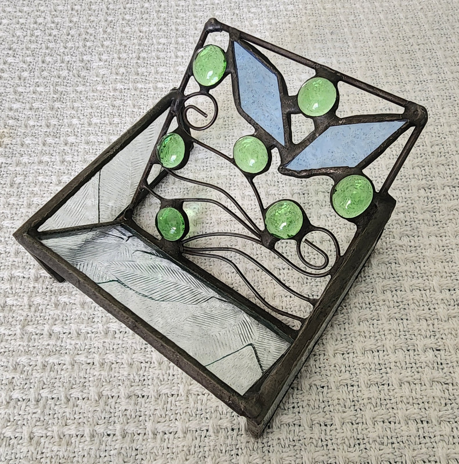 Stained Glass & Bead Art Business Card Phone Holder Handmade By Diane Markin