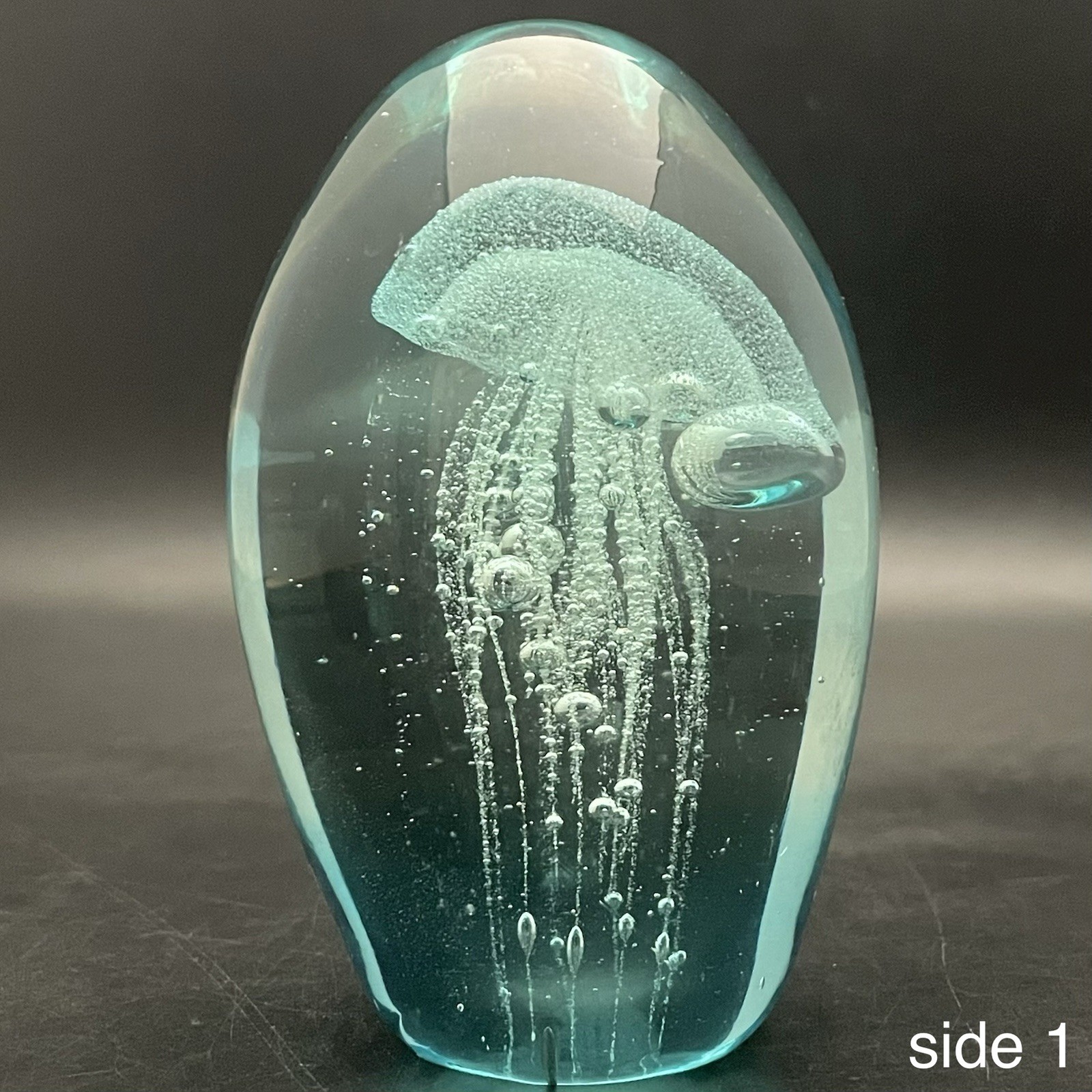 Murano UV Reactive Zinc Sulfide Hand Blown Jellyfish Paperweight Italy 4.5″ tall
