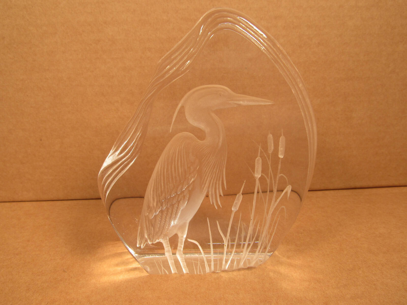 Vintage Heron Crane Lead Crystal Art Glass Paperweight Artist Signed