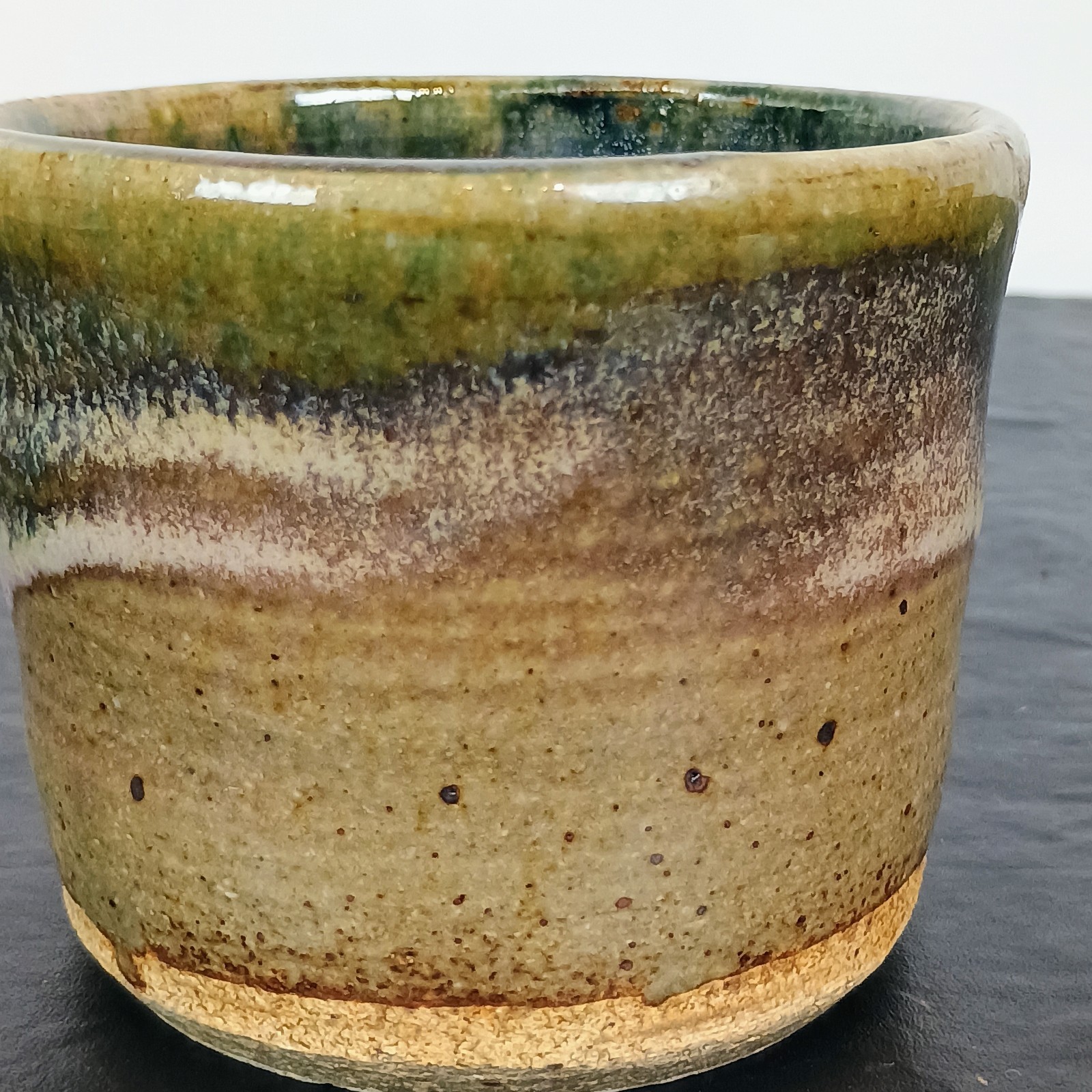 Vtg 80s Studio Pottery Cup Bowl Signed DUNLAP Hand Thrown Drip Glaze Stoneware