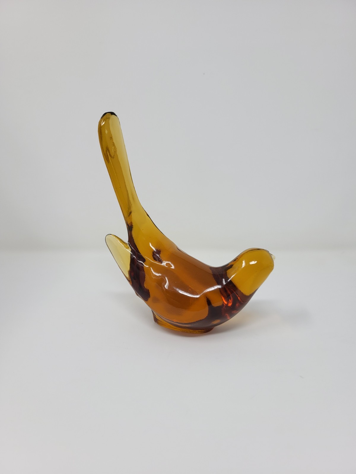 Vintage Fenton Amber Glass Bird Of Happiness Piece Paperweight Long Tail Feather