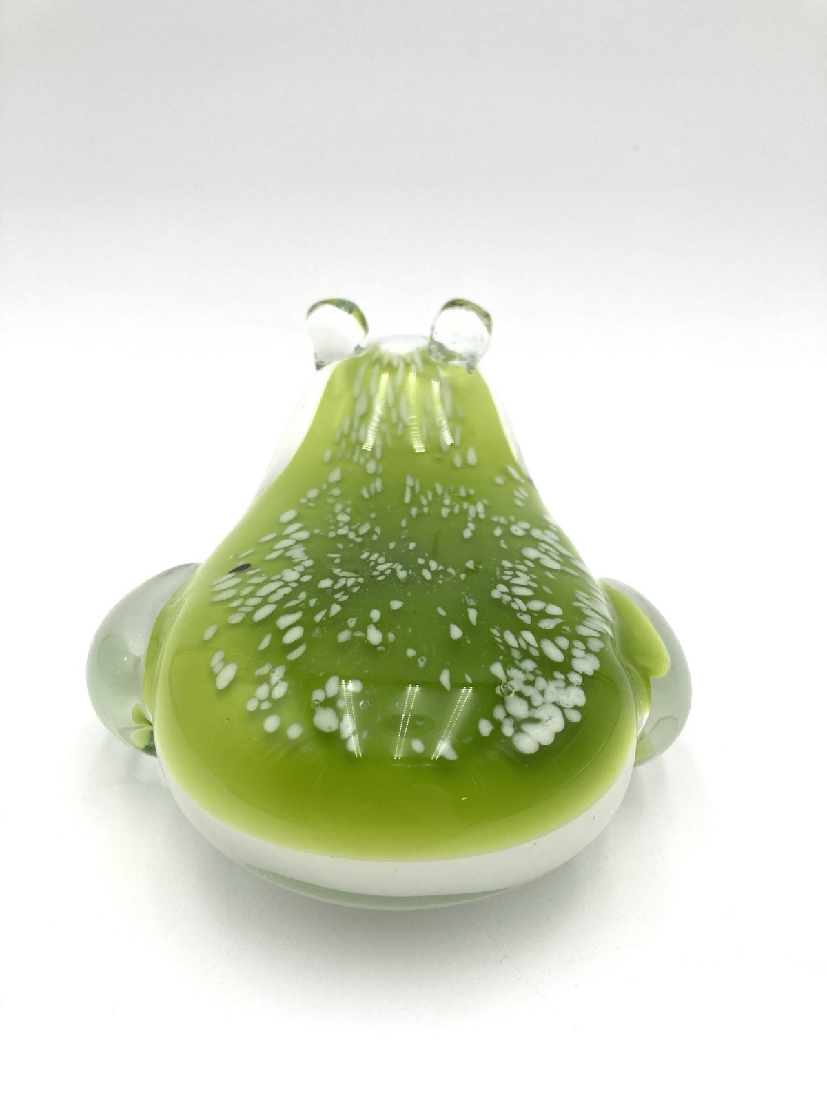 Art Glass Frog Toad Paperweight Speckled Green Vtg SPI Home 3.5” X 4.5”