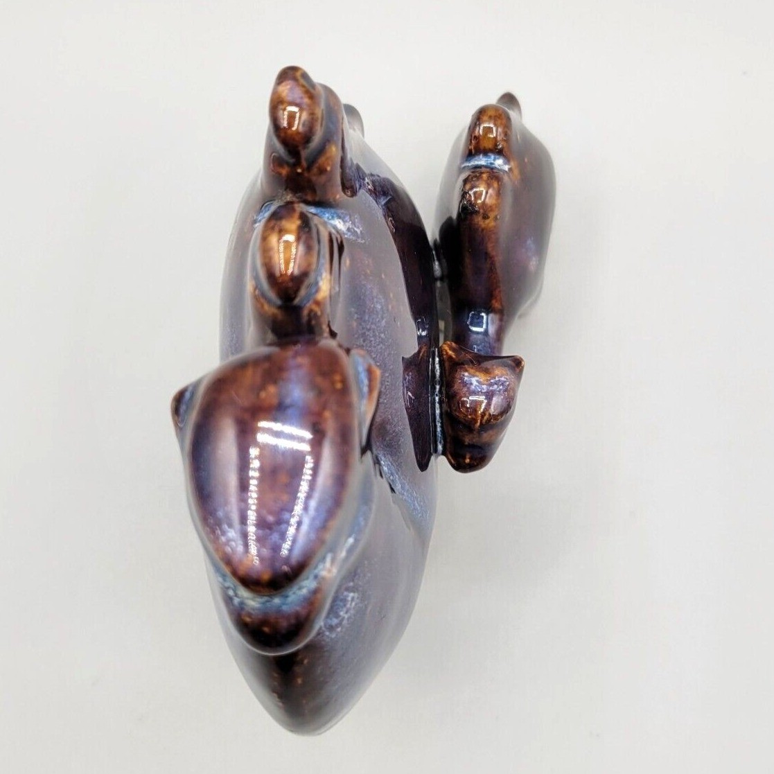Two Hump Camels Mama and Baby Lava Drip Glaze Studio Art Pottery Blue Purple