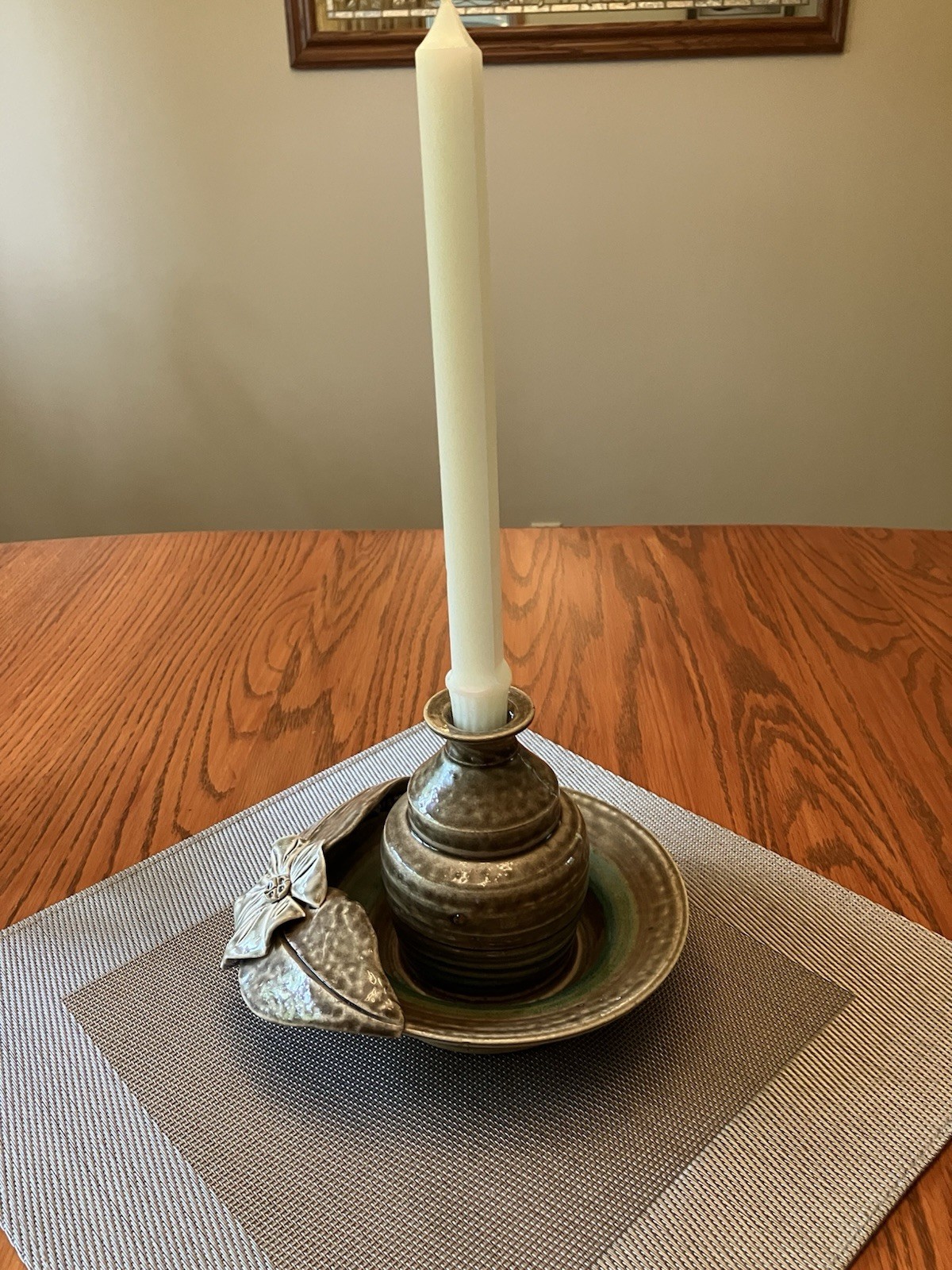 Vintage Studio candle holder vase /bowl One Piece Signed multi color Mid Century