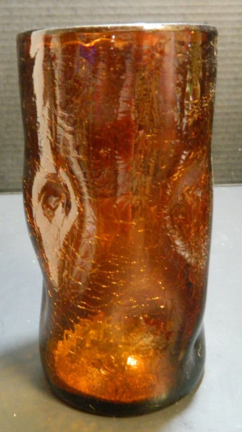 Vintage Hand Blown Amber Crackle Glass Dimple Vase 7.5″ x 3.81″ x 3.81″ Excell