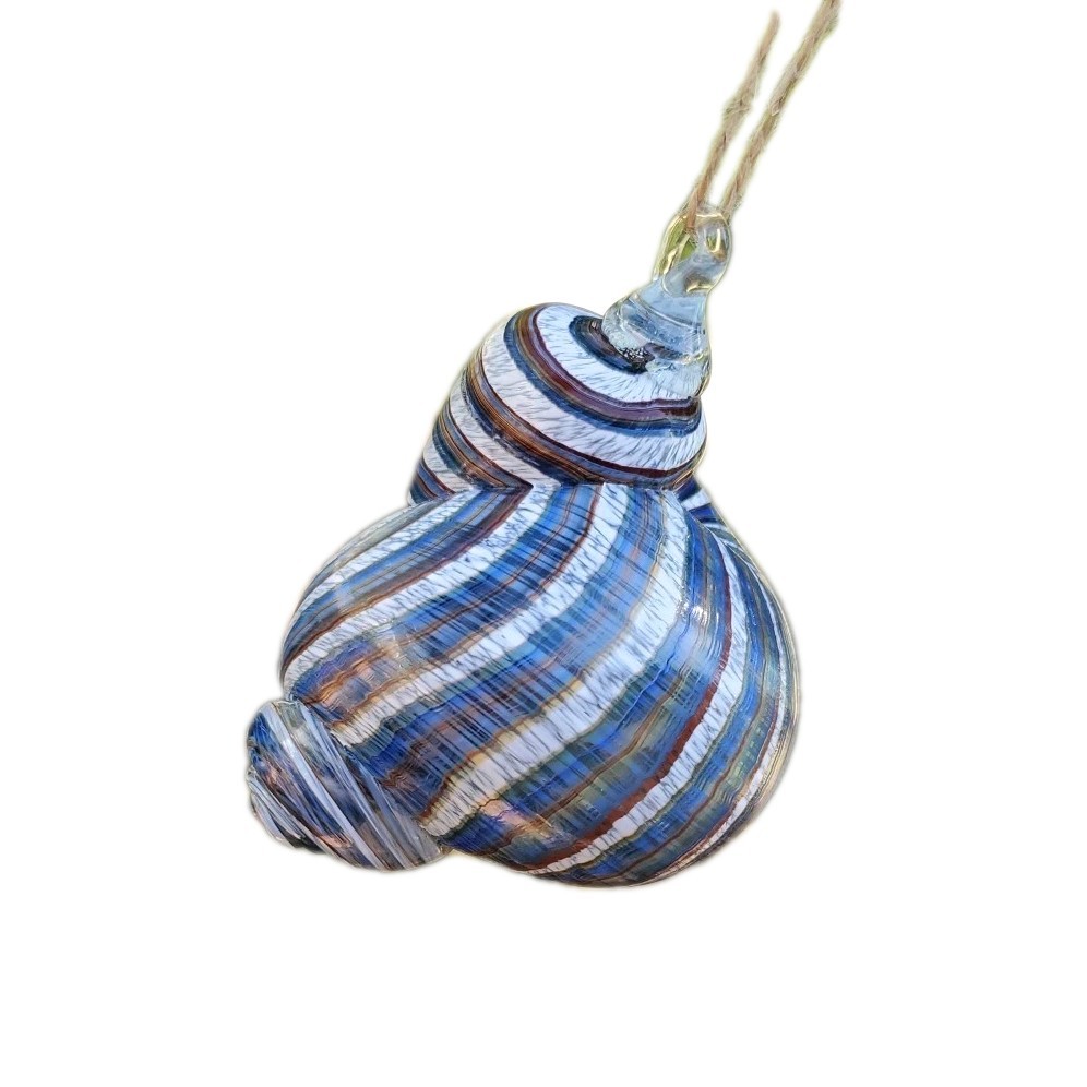 RARE Signed M.E. Mark Eckstrand Art Glass Sea Shell 1999 Red Wht Blue EUC