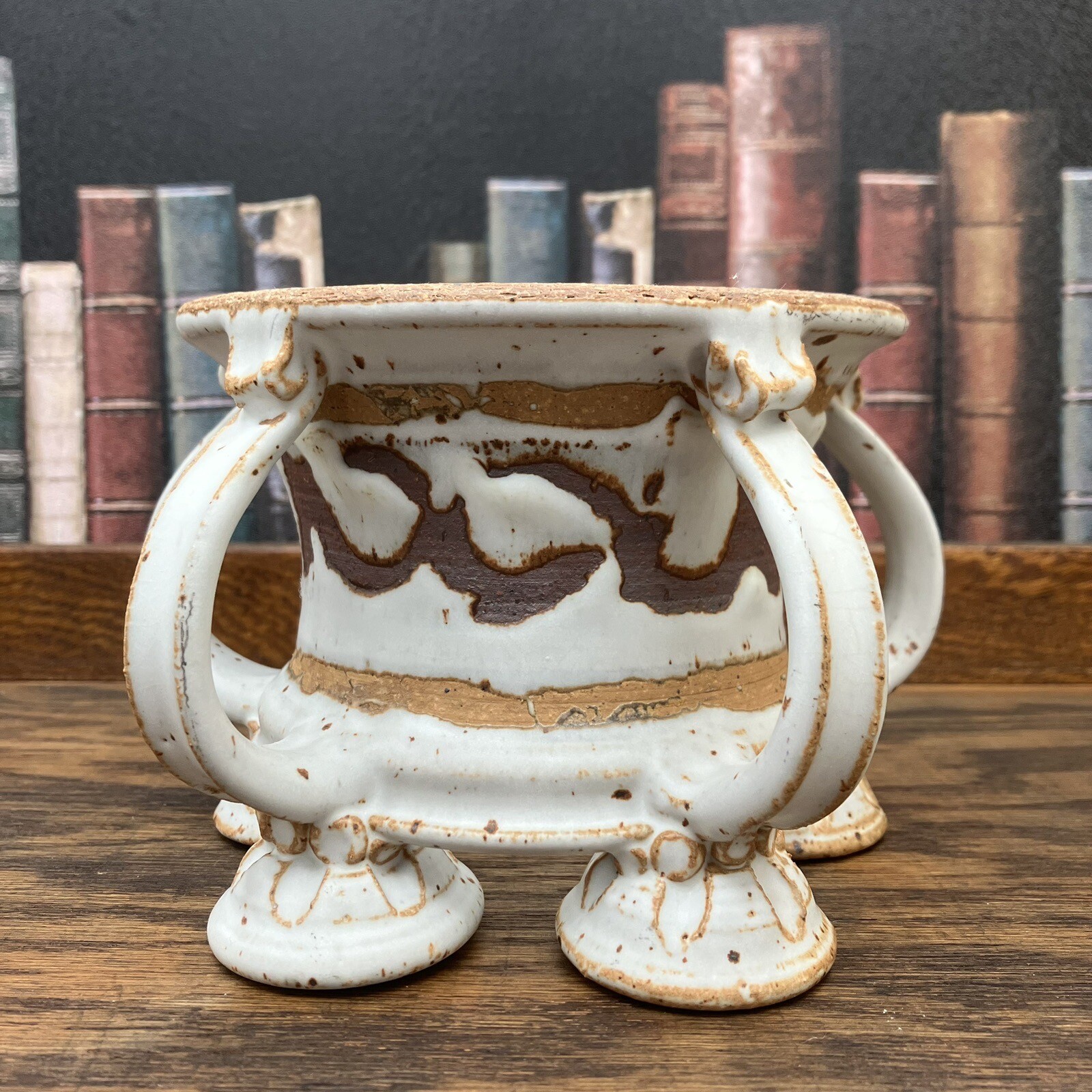 Hand Made Pottery Plants Stand/holder White Glazed Signed Sarret Pottery Art