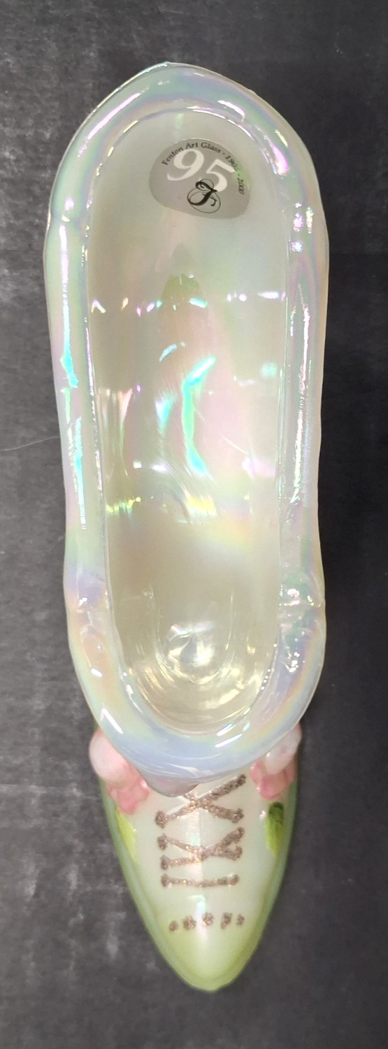 Fenton “Ivory Rose Satin”Opalescent GlassSlipper Signed 95Th Anniversary